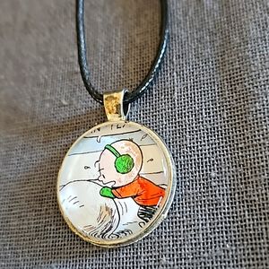 Vintage Peanuts Charlie Brown snowball necklace childrens book page ooak origina
